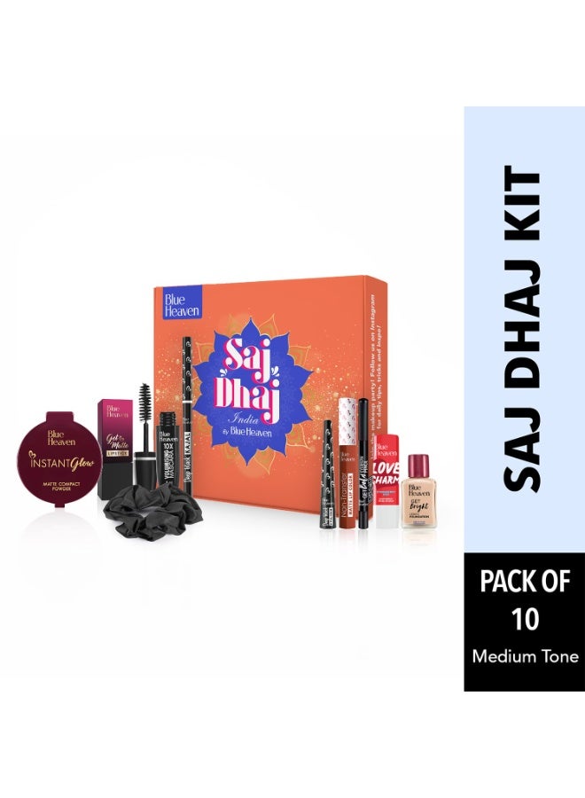Blue Heaven Saj Dhaj Festive Makeup Kit for women- Natural, Pack of 10 | Full face Makeup kit, Medium Tone combo, 19g+26.3ml - Image 2